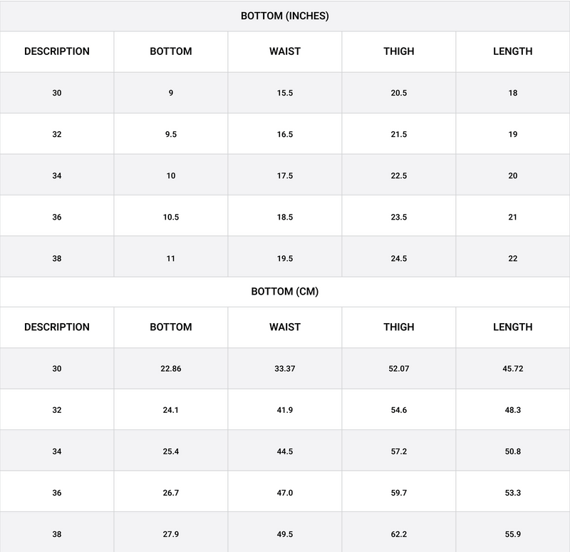 Size chart for Relaxed Fit Cotton Shorts