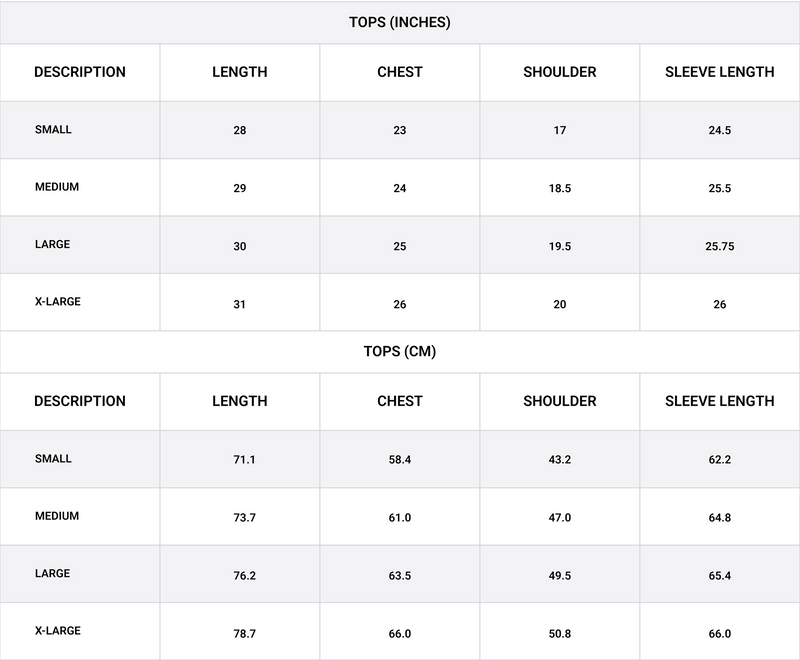 Size chart for State Flow Button Down Shirt