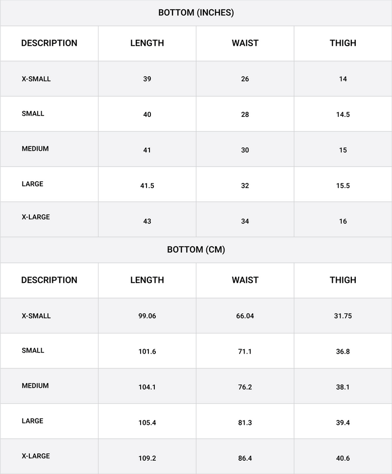 Size chart for Bubble Georgette Trouser