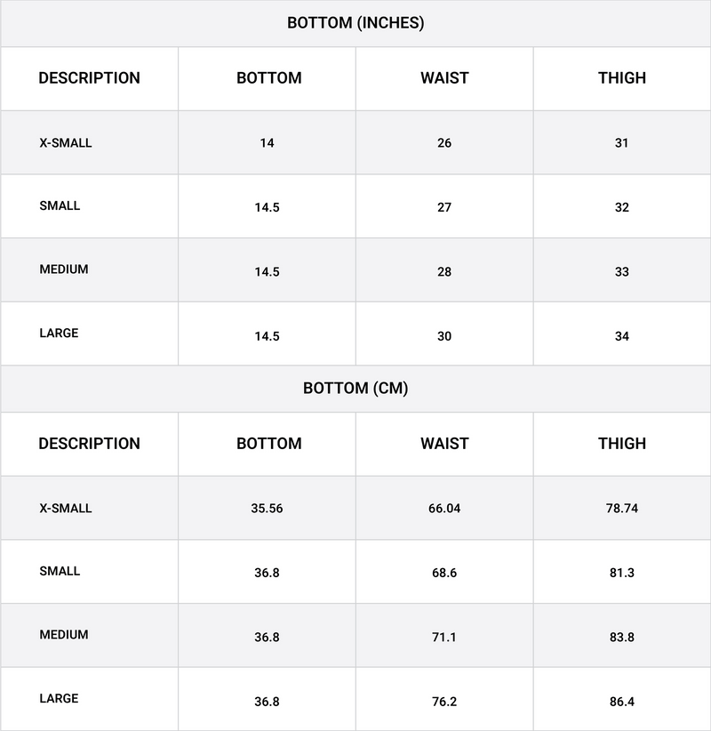 Size chart for Pleated Co-Ord Bottom