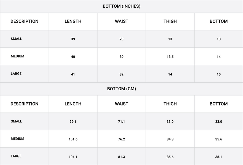 Size chart for Cozy Chic Co-ord Bottom