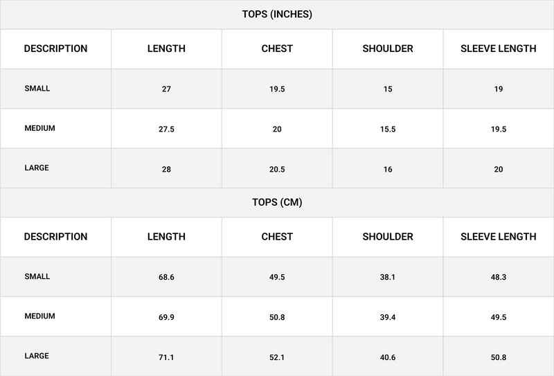 Size chart for Willow Print Relaxed Top
