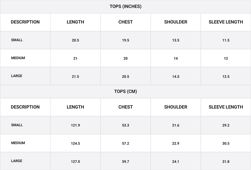 Size chart for Puff Sleeve Polka Dot Shirt