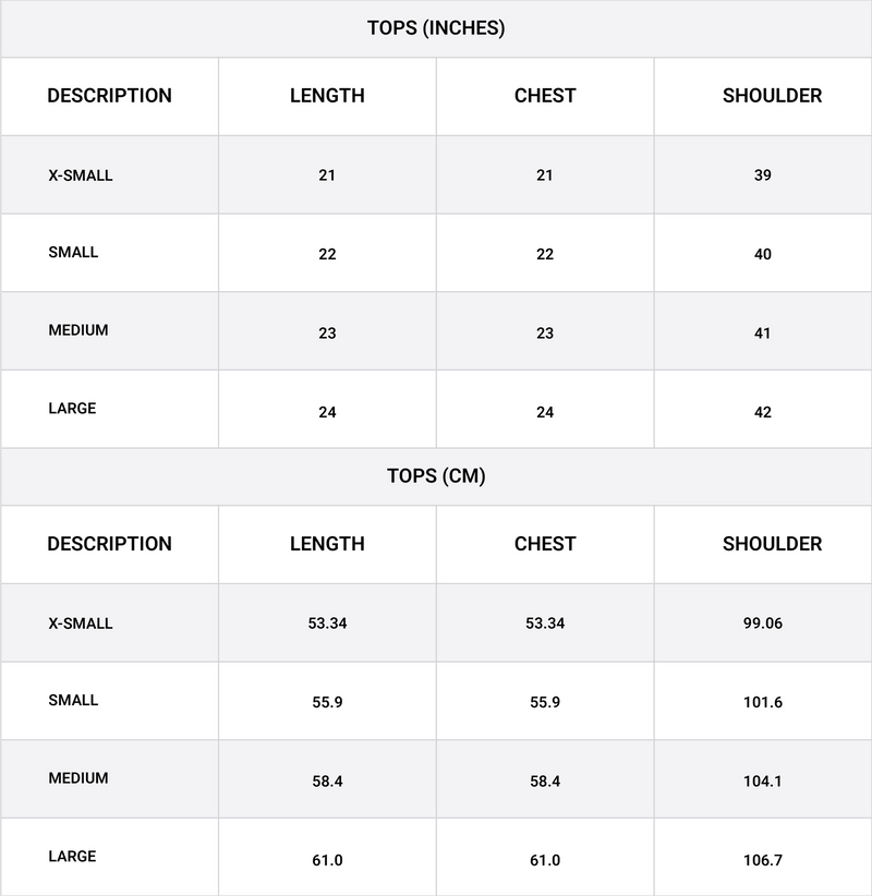 Size chart for Wide Collar Relaxed Top