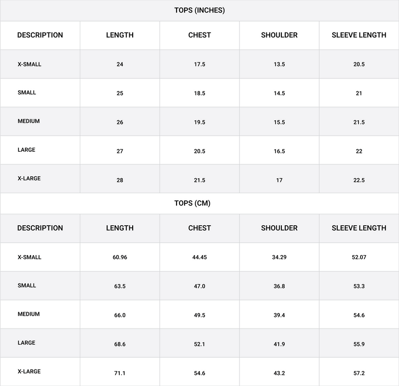 Size chart for Refined Pleated Woven Shirt