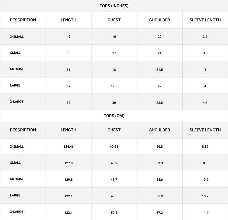 Size chart for Cap Sleeve Shift Dress