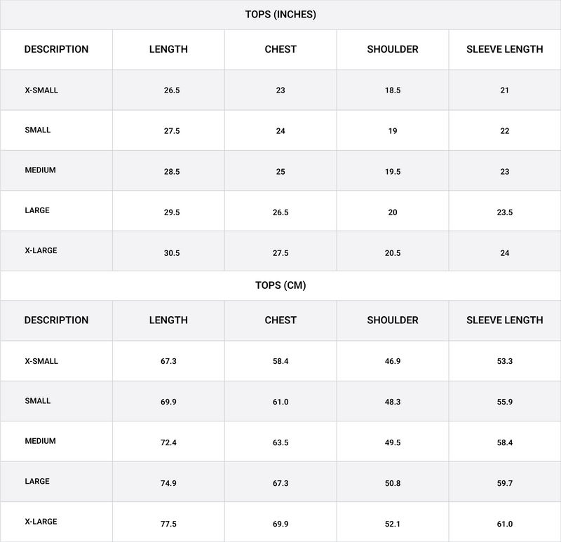 Size chart for Bubble Hem Oversized Top