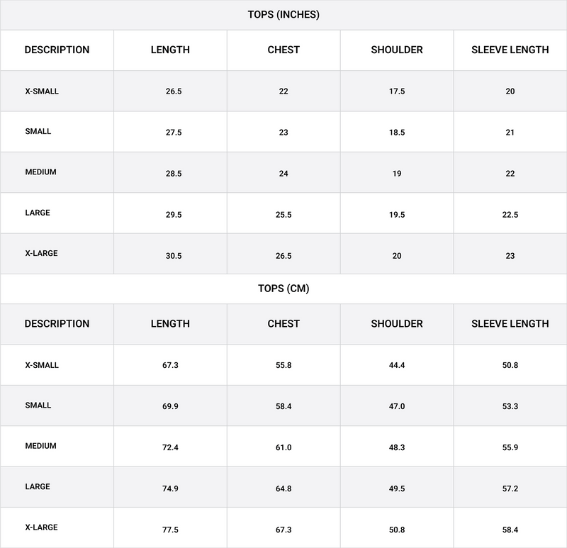 Size chart for Button-Up Stripe Shirt