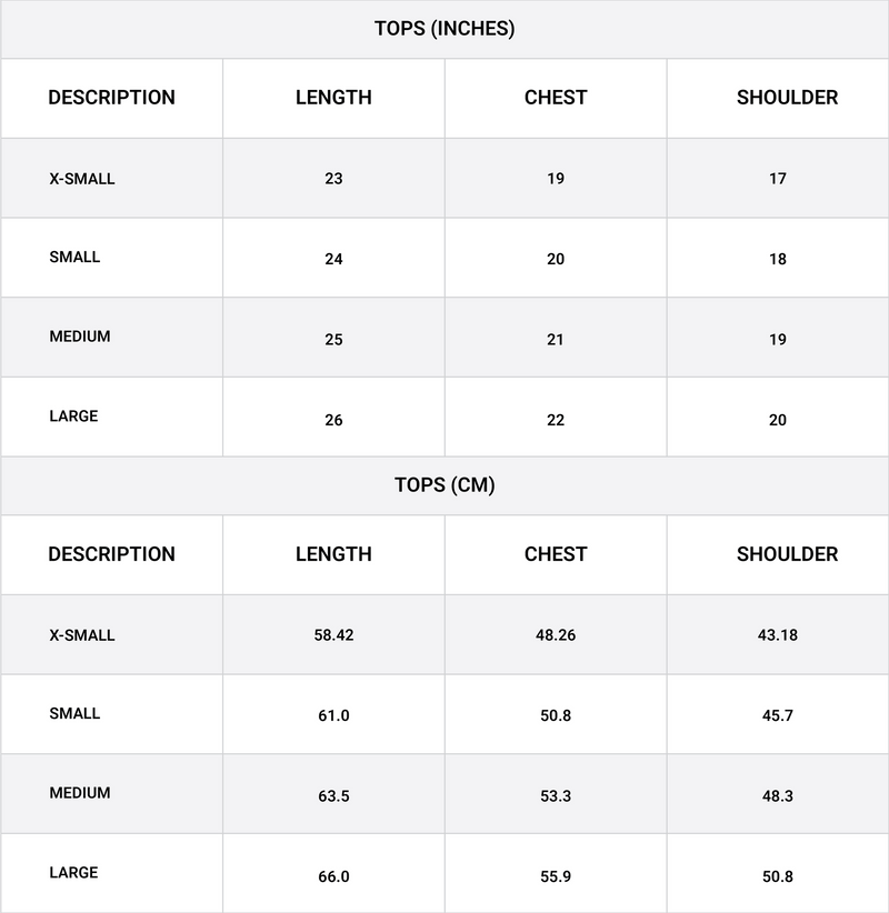 Size chart for FeatherWeight Modal T-Shirt