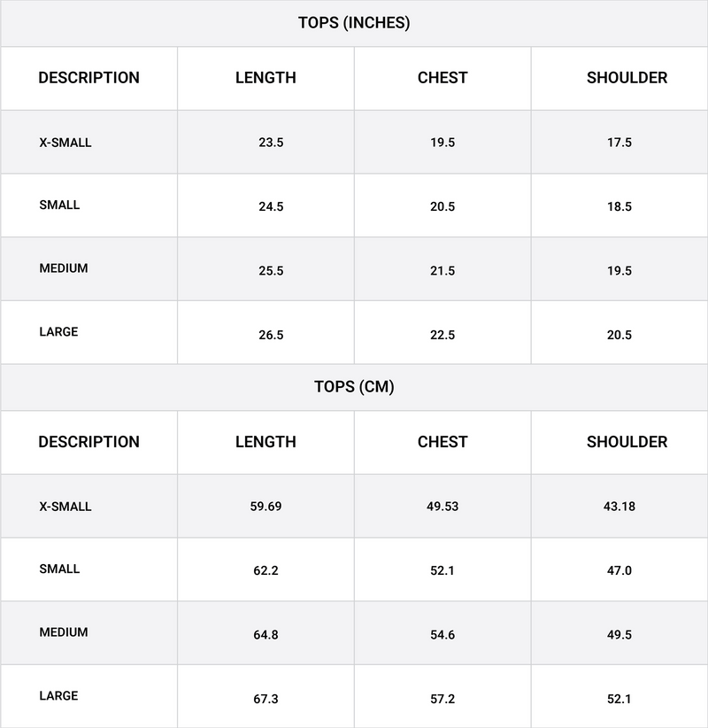 Size chart for Relaxed Shoulder-Tab T-Shirt