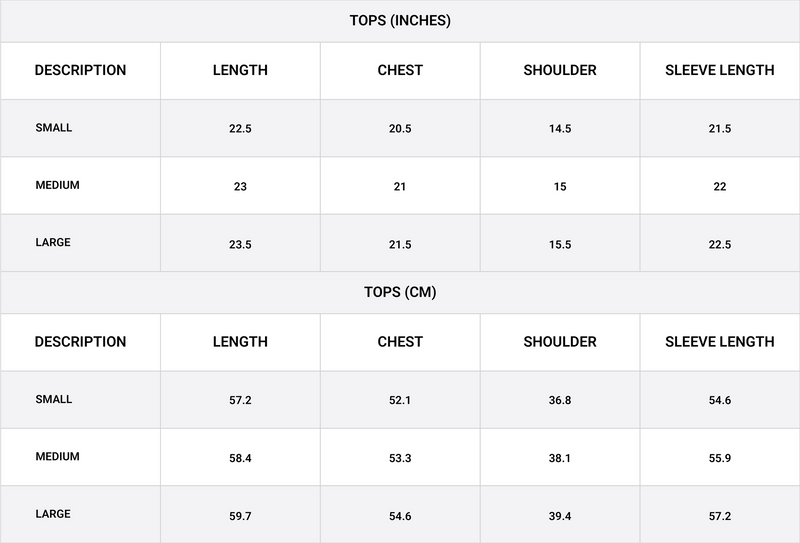 Size chart for Floral Print Blossom Top