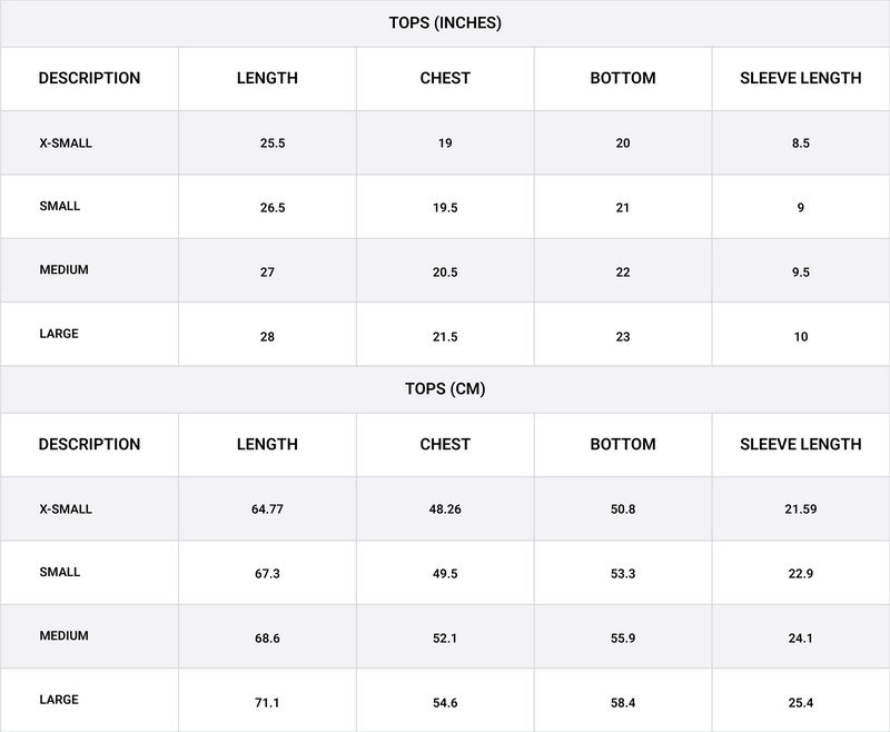 Size chart for Loop & Lounge Top