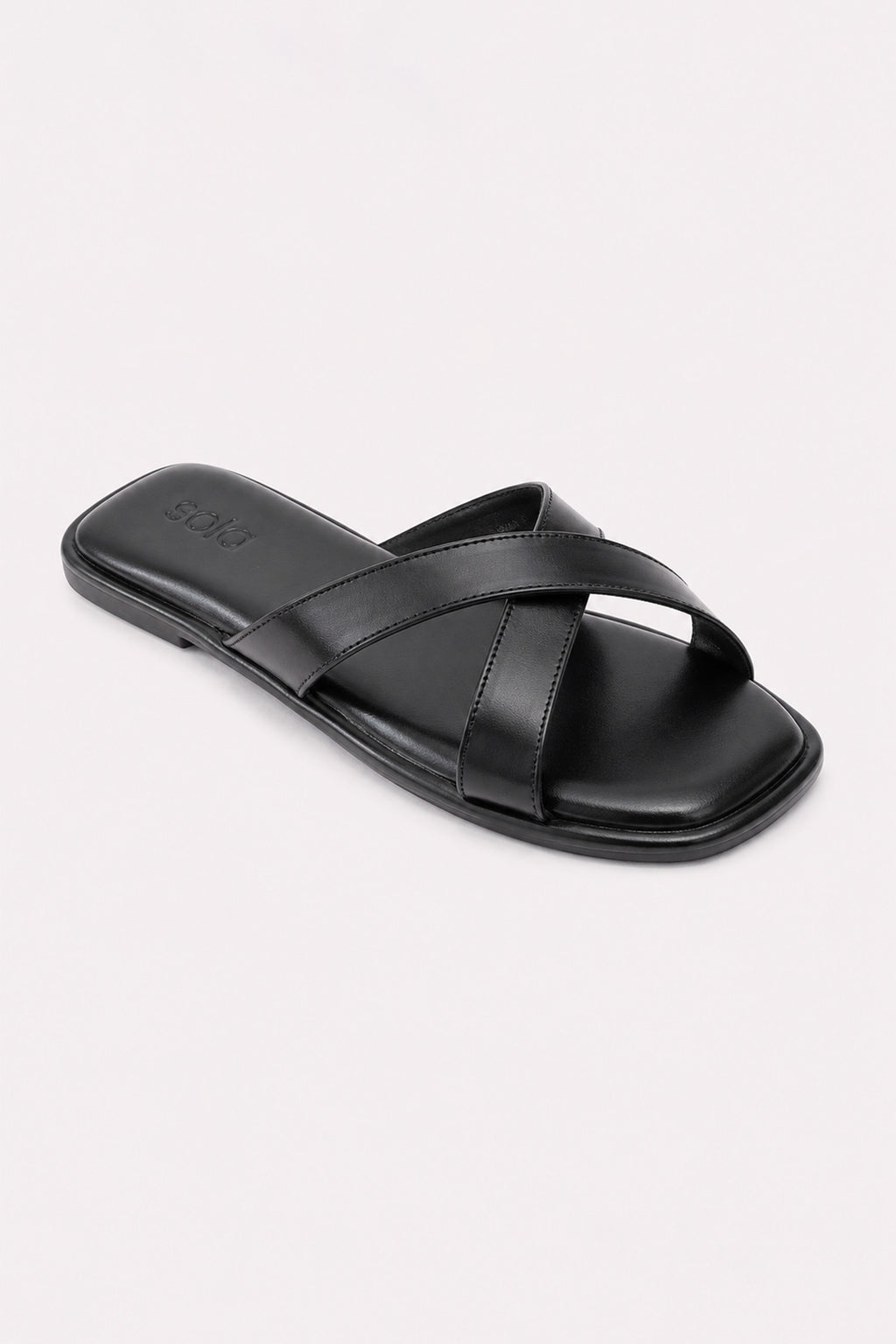 Cross-Over Leather Slides - Black