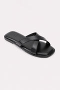 Cross-Over Leather Slides - Black
