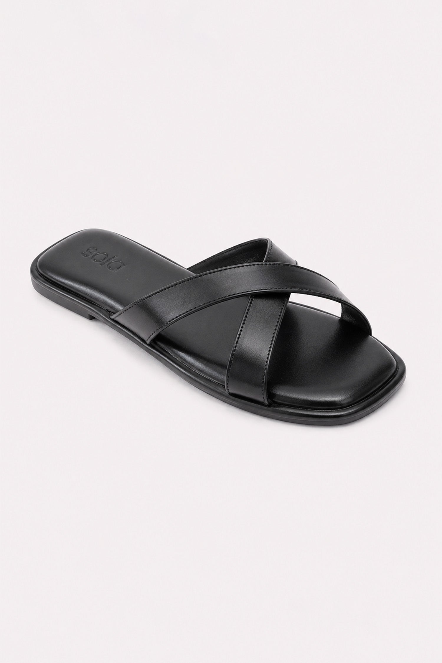 Cross-Over Leather Slides - Black