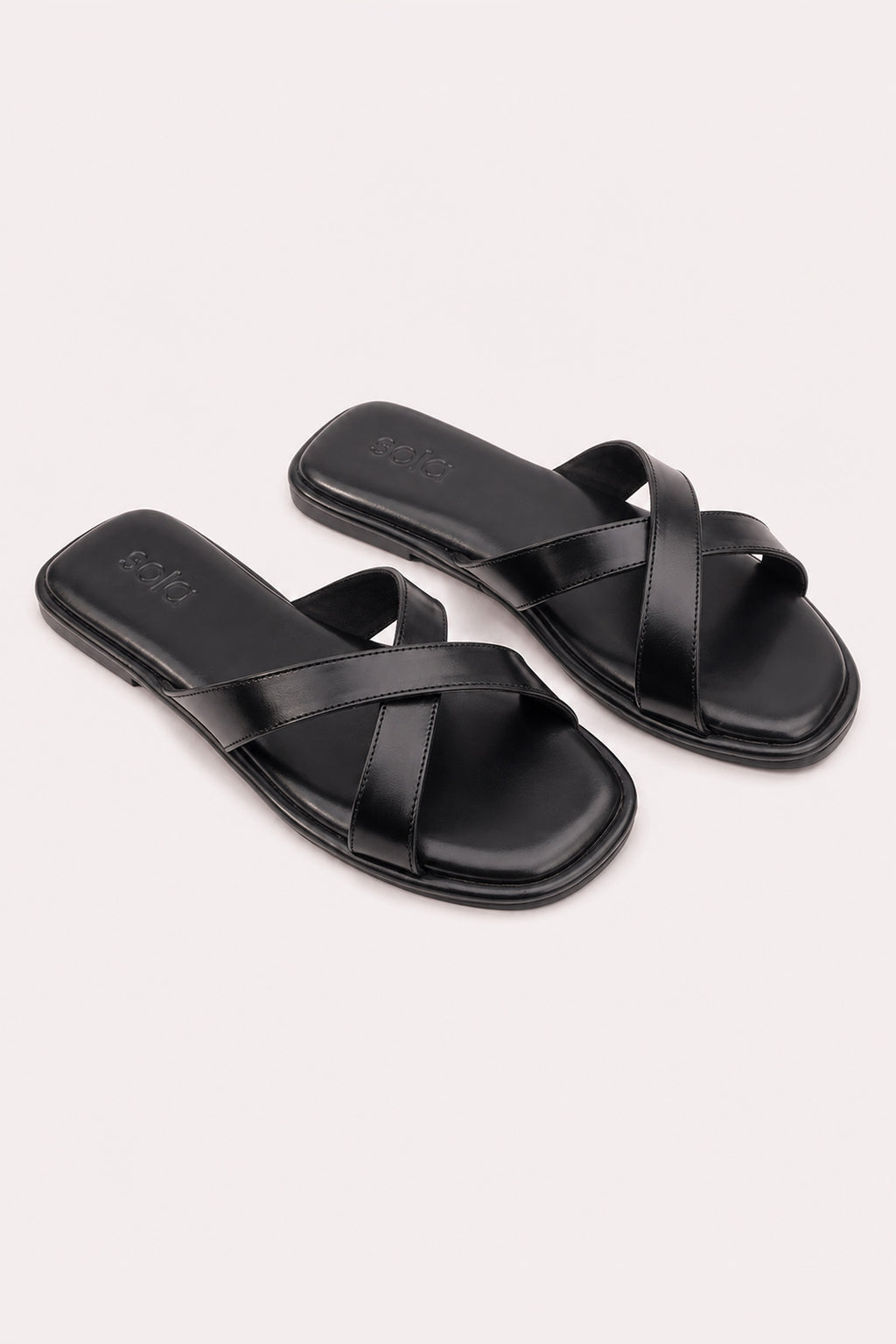 Cross-Over Leather Slides - Black