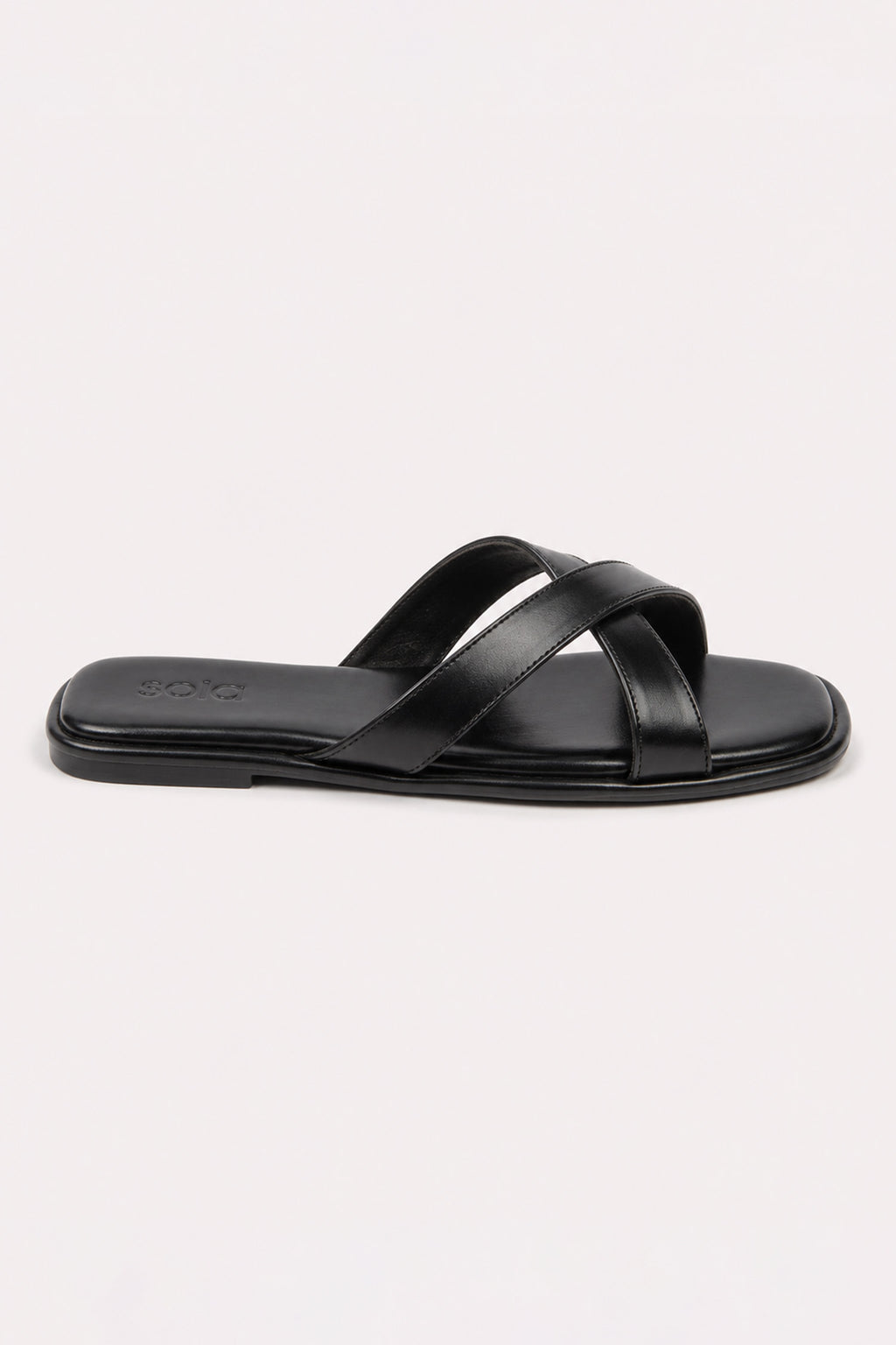 Cross-Over Leather Slides - Black