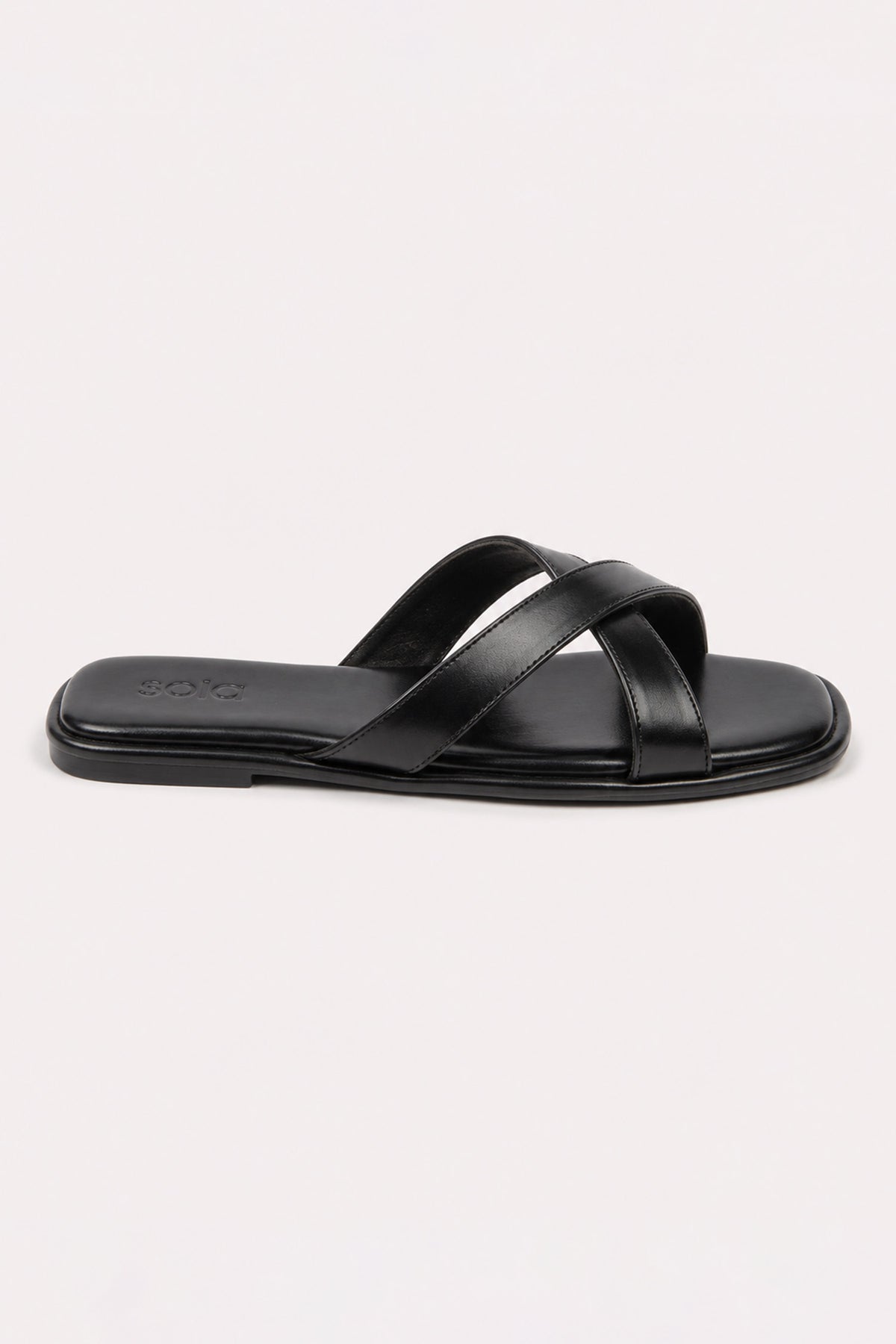 Cross-Over Leather Slides - Black