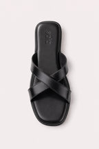 Cross-Over Leather Slides - Black