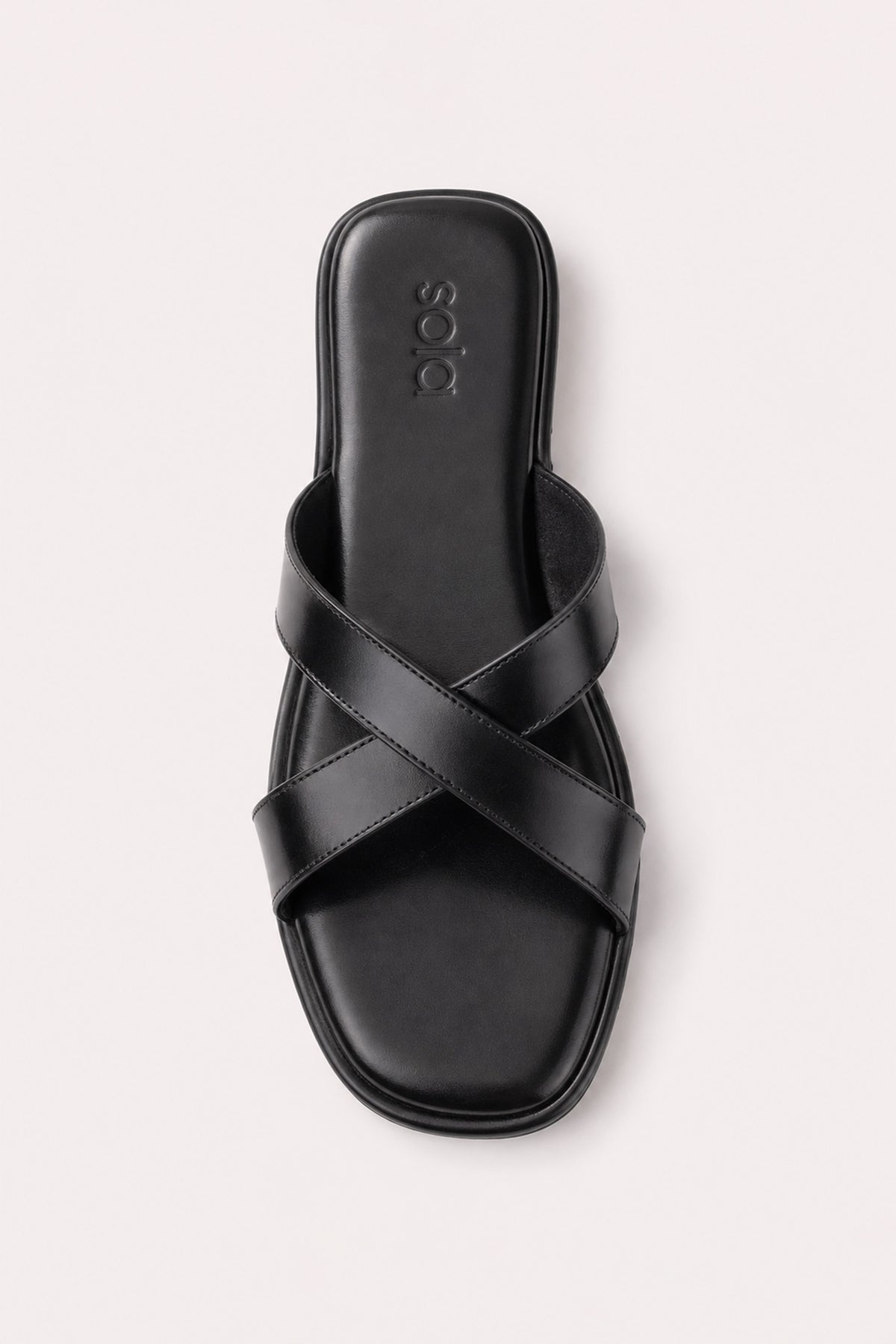 Cross-Over Leather Slides - Black
