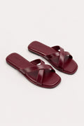 Cross-Over Leather Slides - Burgundy