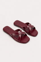 Cross-Over Leather Slides - Burgundy