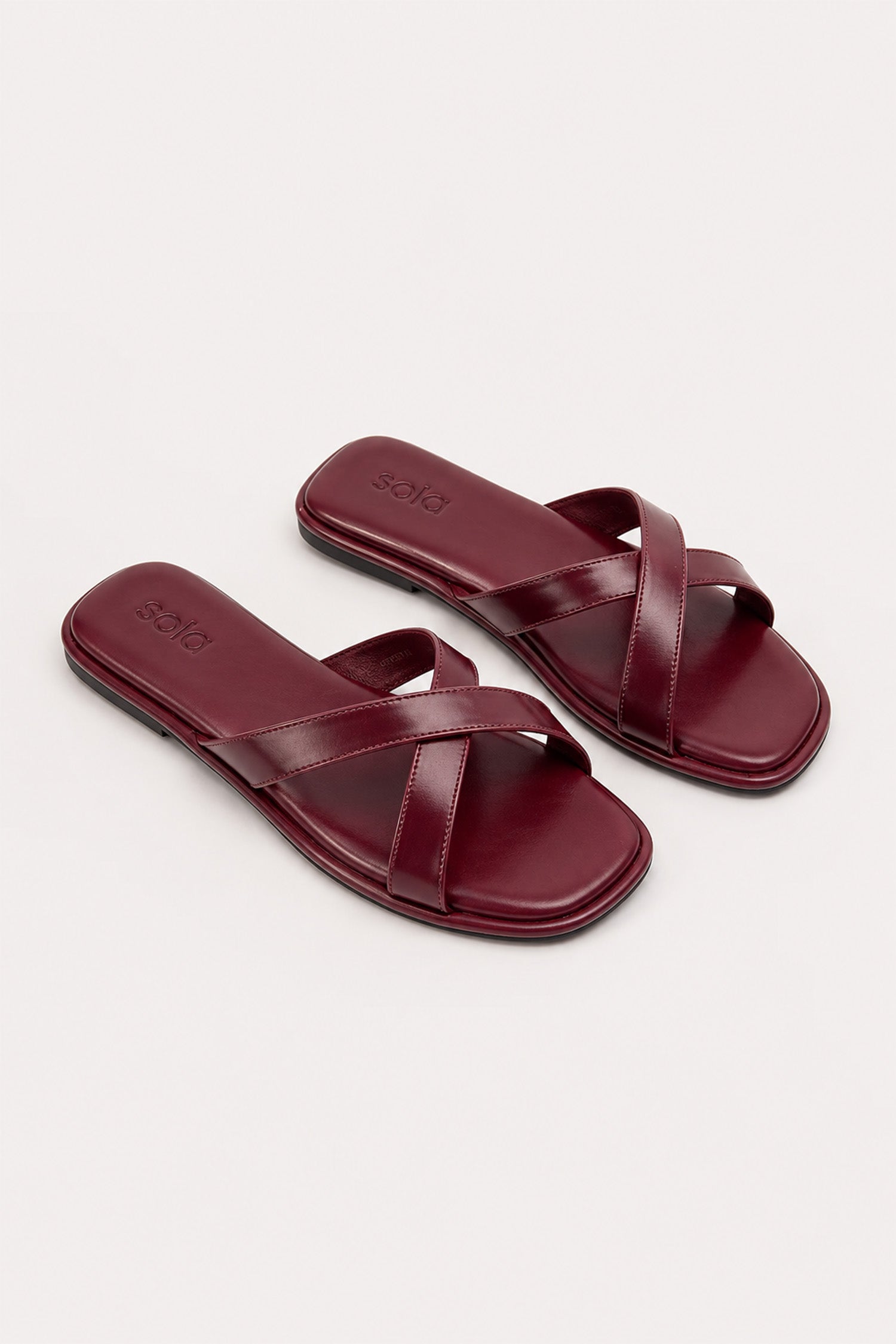 Cross-Over Leather Slides - Burgundy