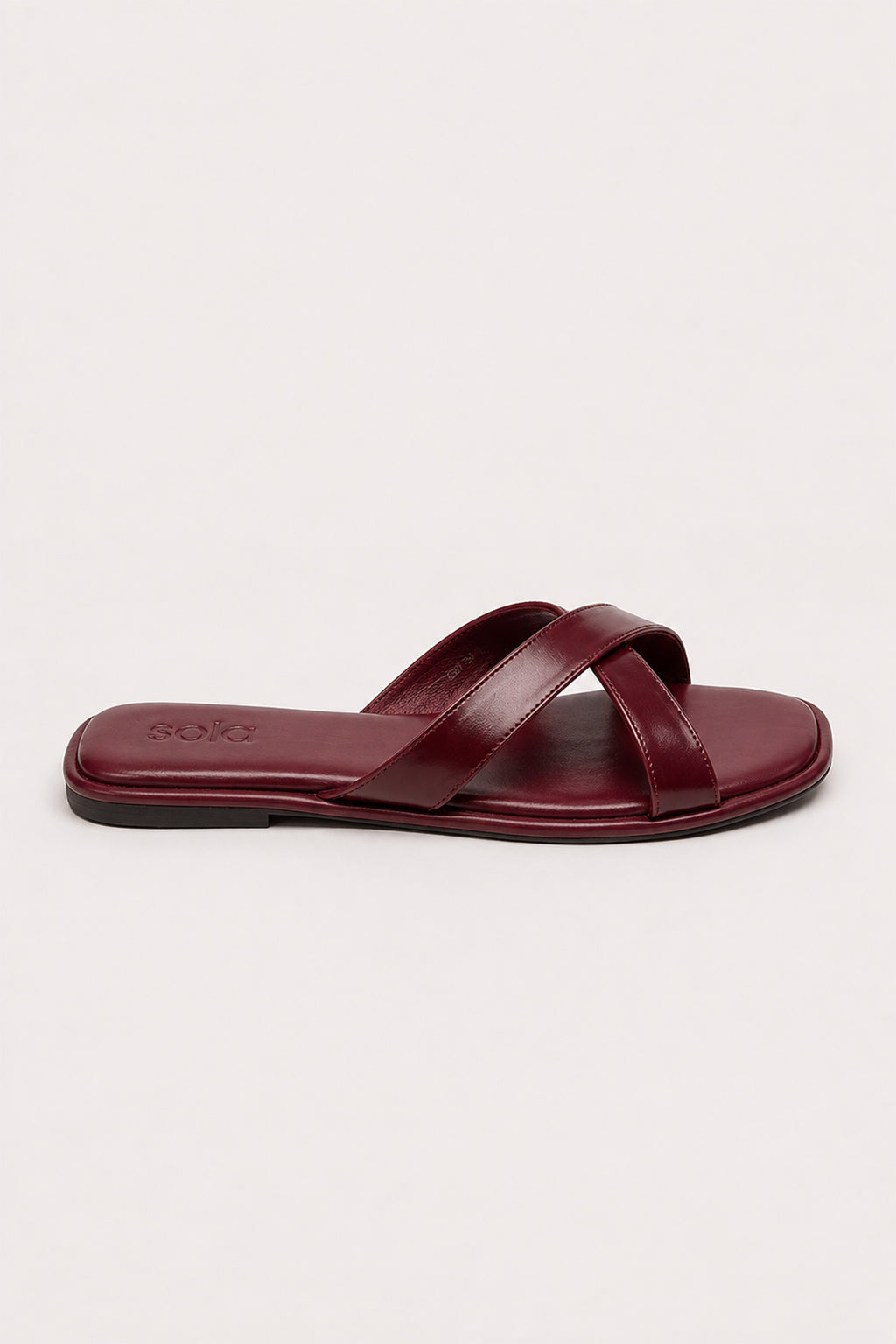 Cross-Over Leather Slides - Burgundy