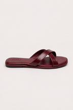 Cross-Over Leather Slides - Burgundy