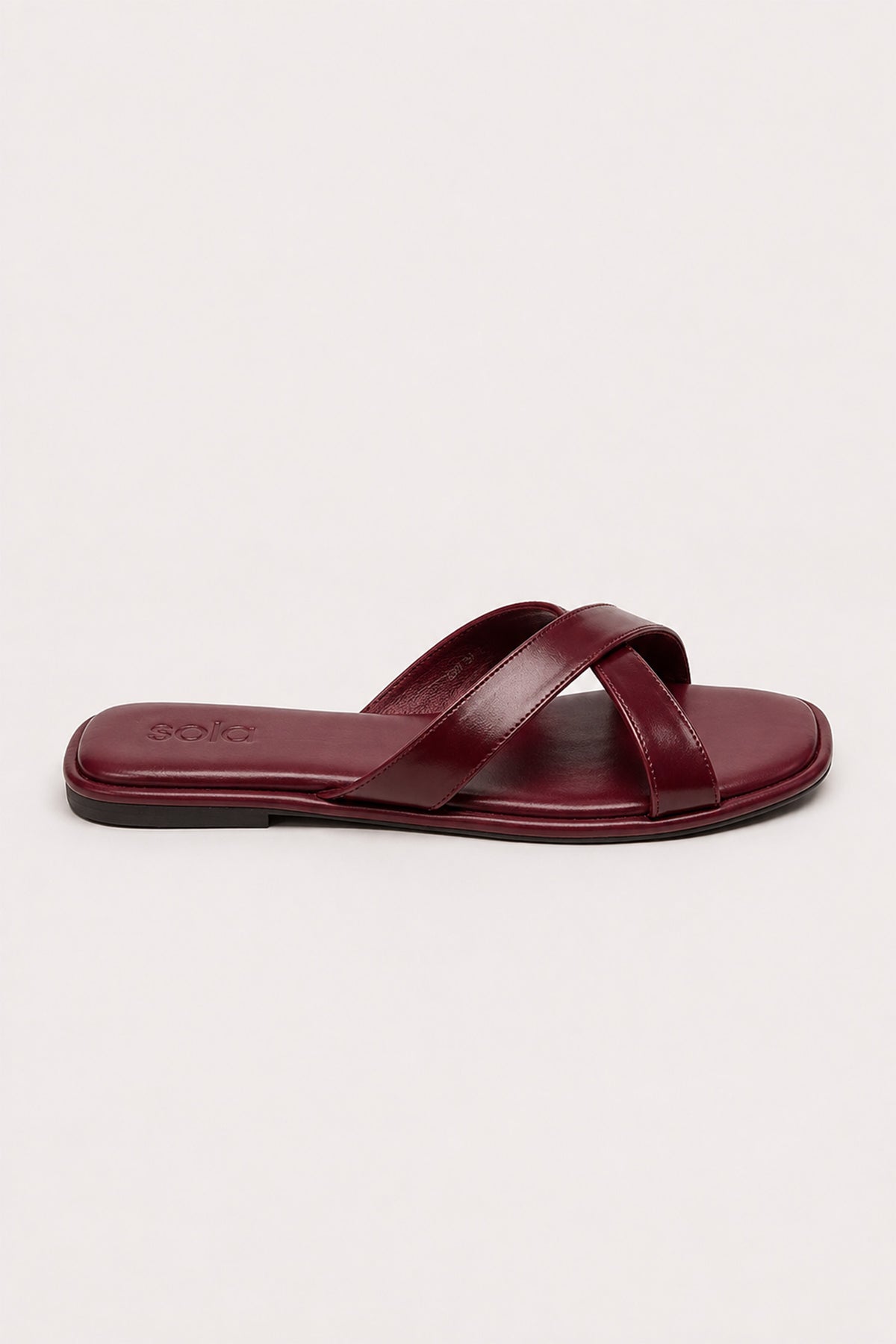 Cross-Over Leather Slides - Burgundy