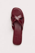 Cross-Over Leather Slides - Burgundy