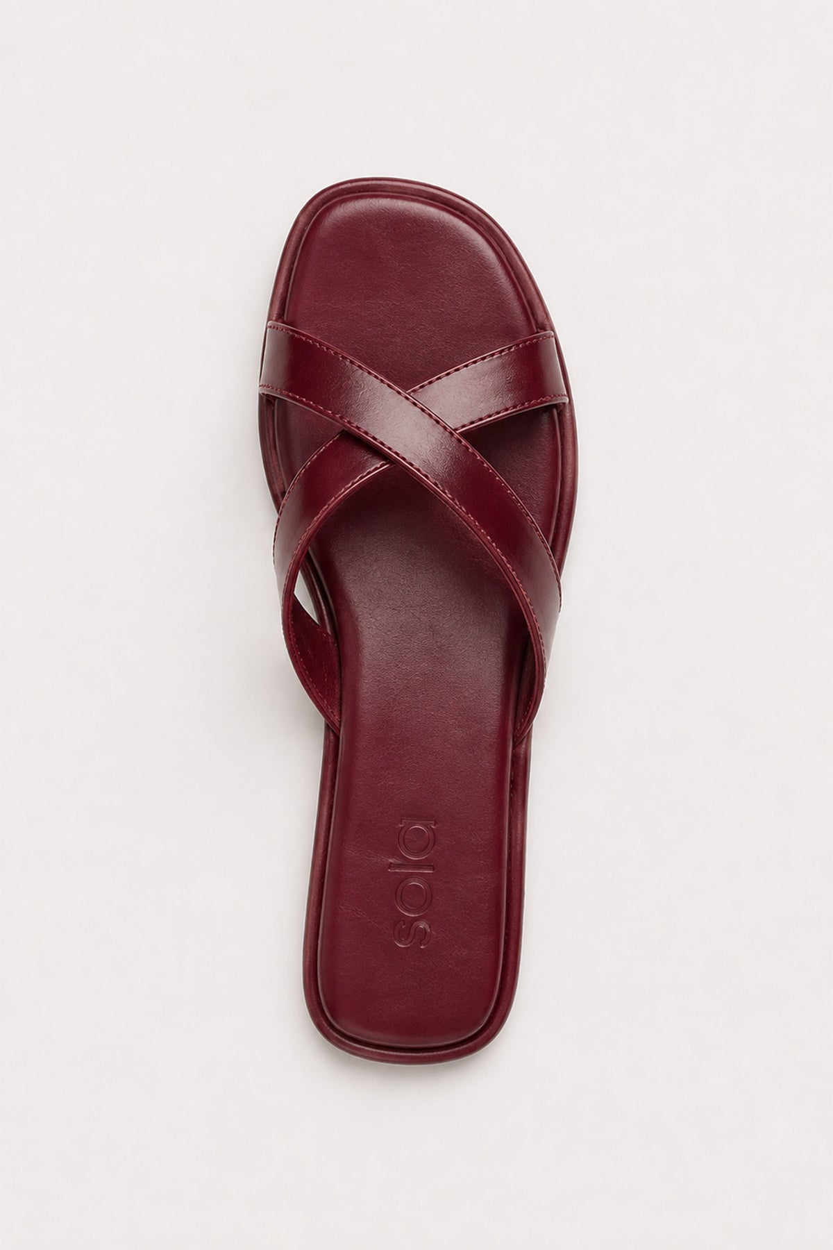 Cross-Over Leather Slides - Burgundy
