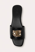 Flat Leather Sandals - Black