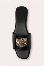 Flat Leather Sandals - Black