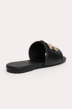 Flat Leather Sandals - Black