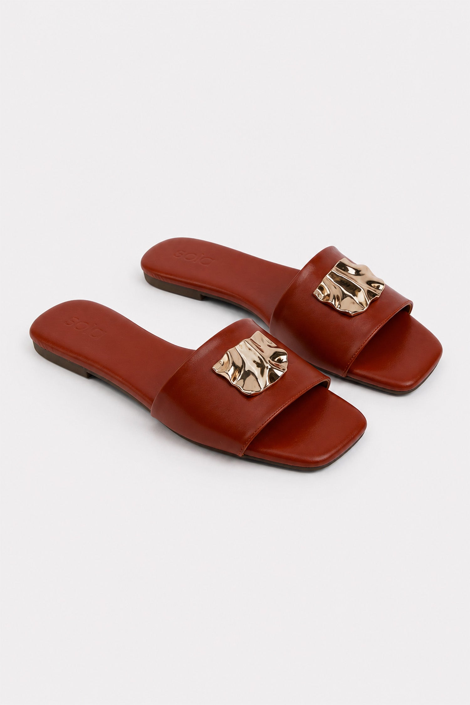 Flat Leather Sandals - Burnt Orange