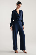 Long Sleeve Wrap Bodice Co-Ord - Navy Blue