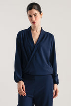 Long Sleeve Wrap Bodice Co-Ord - Navy Blue