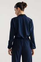 Long Sleeve Wrap Bodice Co-Ord - Navy Blue