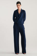Long Sleeve Wrap Bodice Co-Ord - Navy Blue