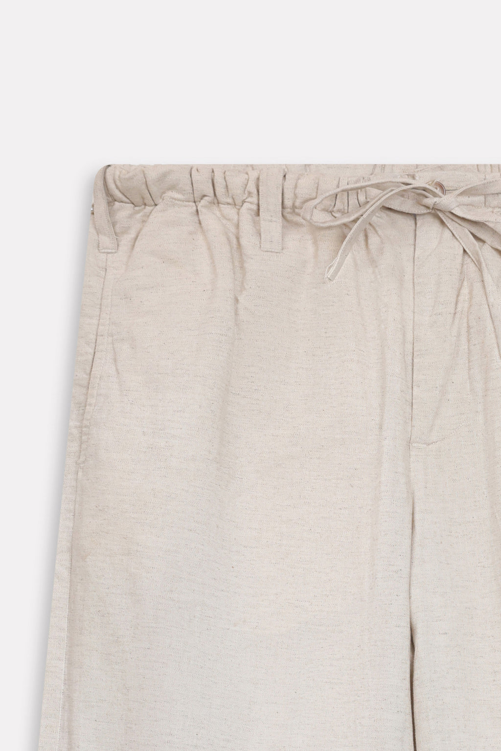 Additional view of the beige linen blend drawstring trouser, by SOLA Pakistan.