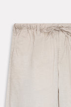 Additional view of the beige linen blend drawstring trouser, by SOLA Pakistan.