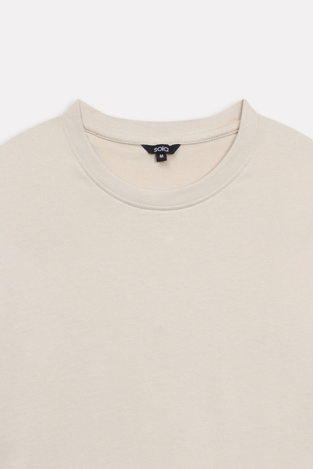 Additional view of the beige (sand) drop shoulder cotton t-shirt, by SOLA Pakistan.