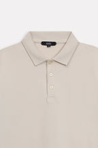 Additional view of the beige (sand) micro-textured cotton pique polo, by SOLA Pakistan.