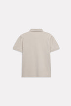 Additional view of the beige (sand) micro-textured cotton pique polo, by SOLA Pakistan.