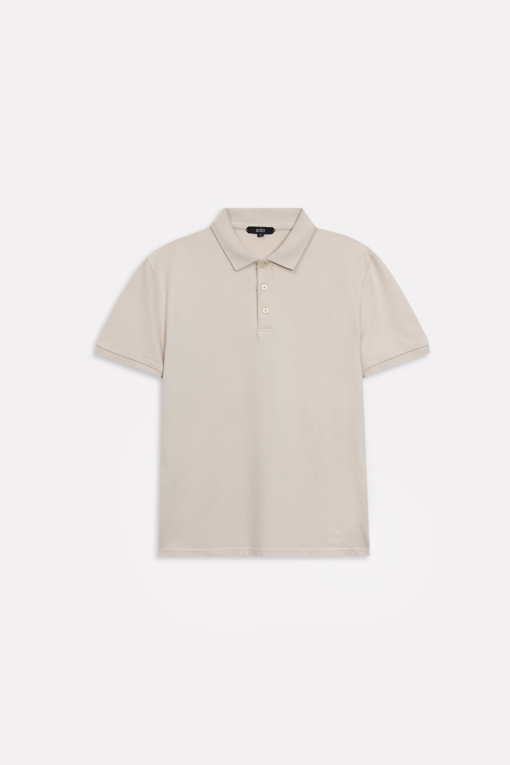 Texture and fabric detail, beige (sand) micro-textured cotton pique polo, by SOLA Pakistan.