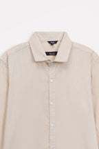 Additional view of the beige (sand) relaxed cotline shirt, by SOLA Pakistan.