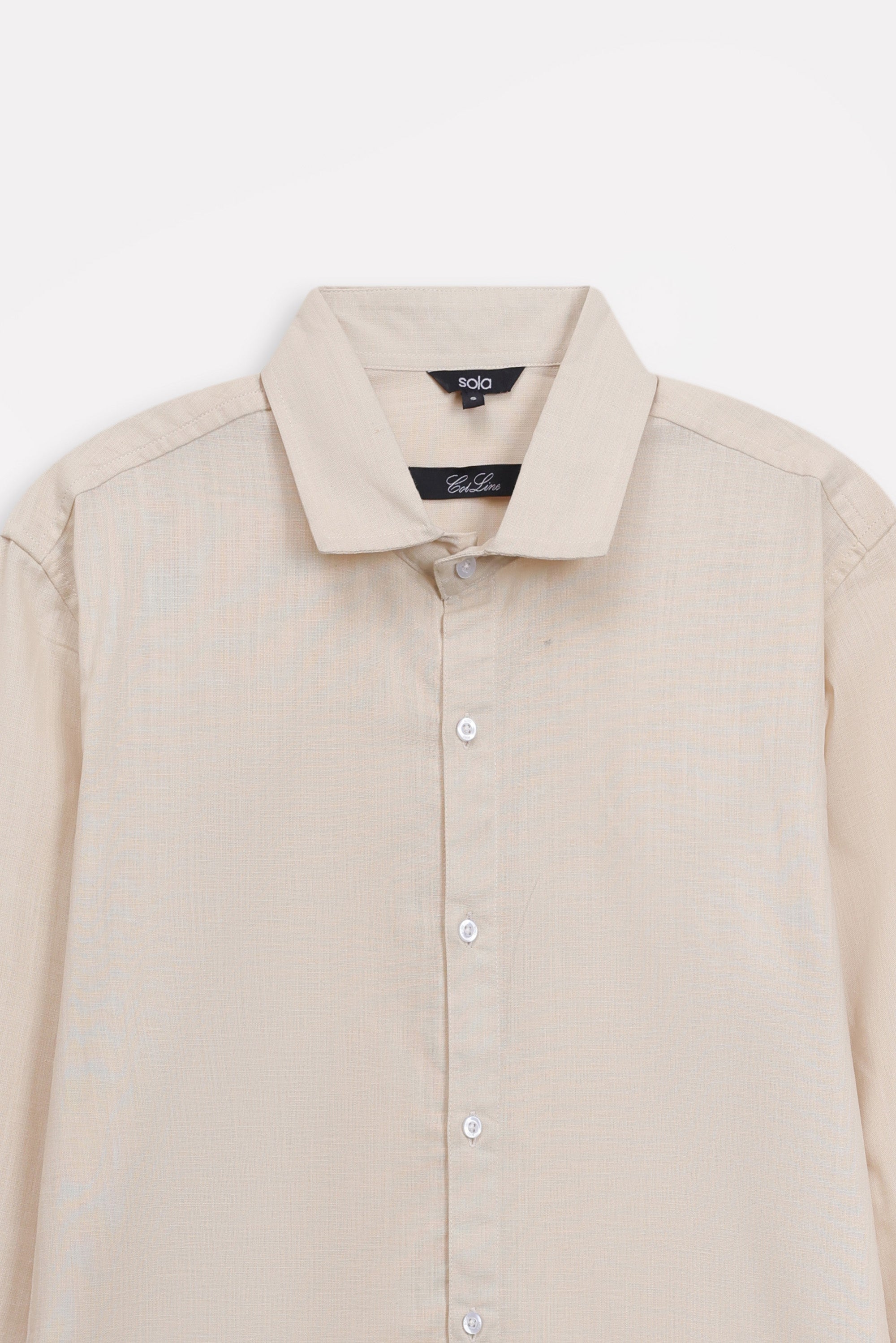 Additional view of the beige (sand) relaxed cotline shirt, by SOLA Pakistan.