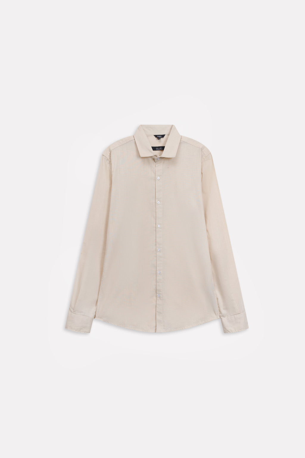 Beige (sand) relaxed cotline shirt, alternate angle, by SOLA Pakistan.