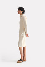 Beige (sand) relaxed cotline shirt, full styled look, by SOLA Pakistan.